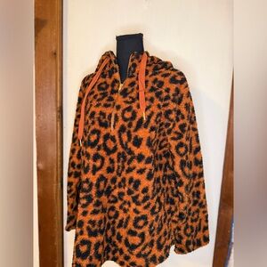 LOFT Orange and Black Patterned Fleece Hoodie